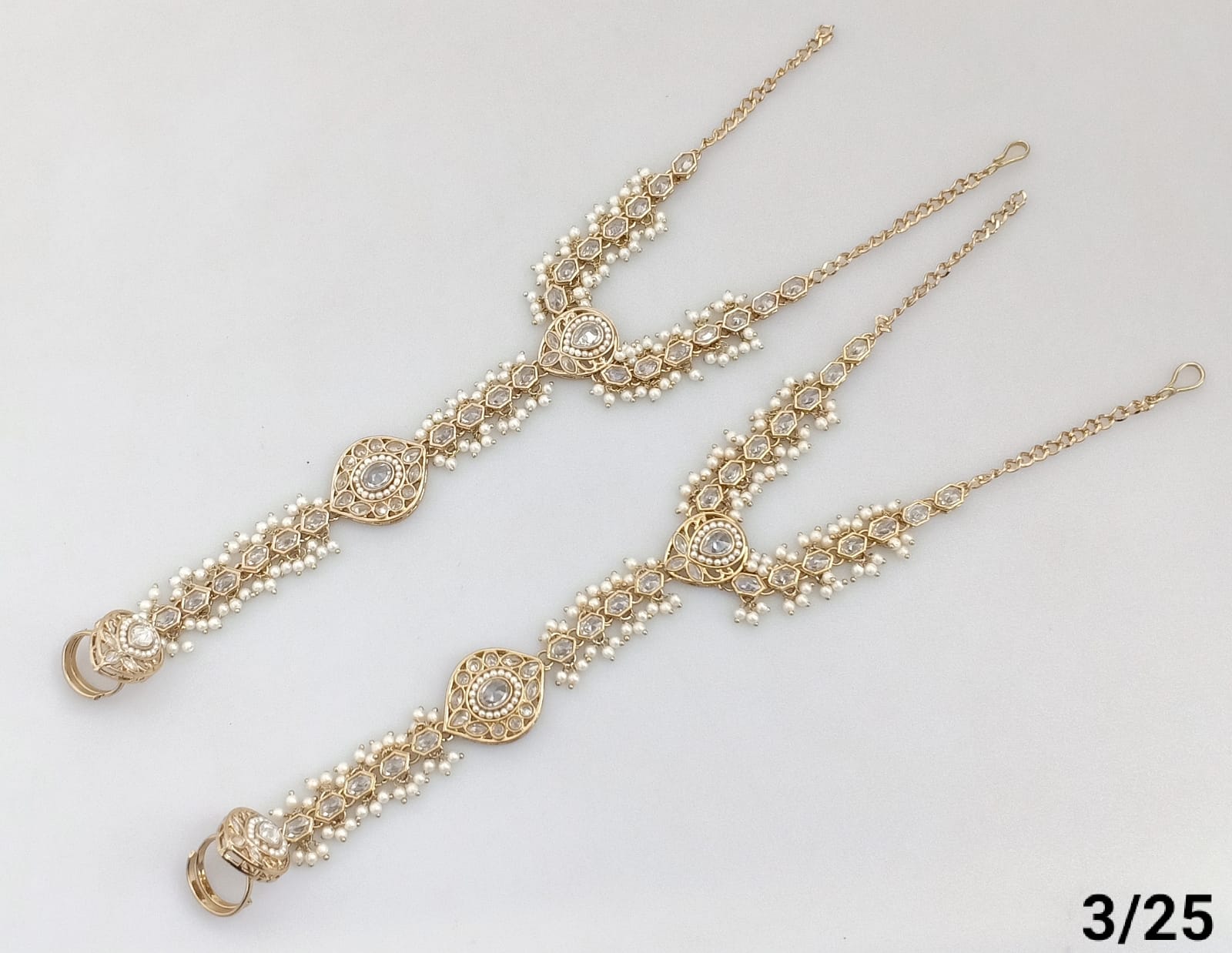 Elegant Hand Harness with Stone and Pearl Detailing - Traditional Indian Jewelry